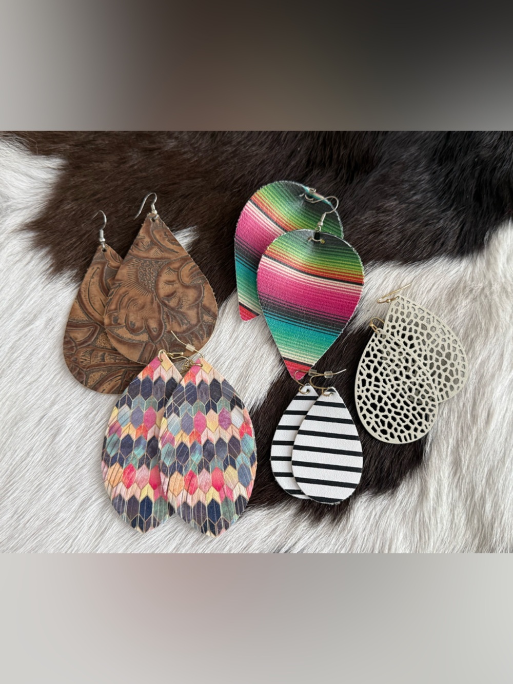 Assorted Teardrop Leather Statement Earrings - Multicolor Pack - Lot of 5